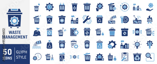 Waste management icon set. Containing disposal, landfill, garbage collection, plastic, sorting, contamination icon. Simple flat vector.