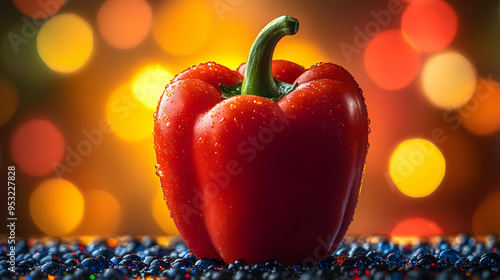 A single red bell pepper wi...