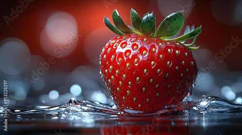 A single red strawberry wit...