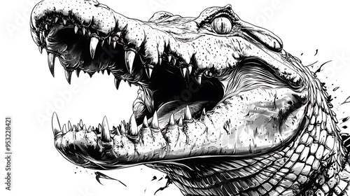 Fierce Crocodile Vector T-Shirt Design - Hyper-Realistic Illustration of Wild Reptile with Open Jaws on White Background