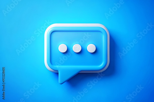 3D Blue Speech Bubble With White Loading Dots. photo