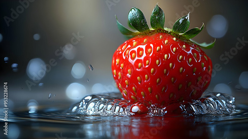 A single, ripe strawberry s...