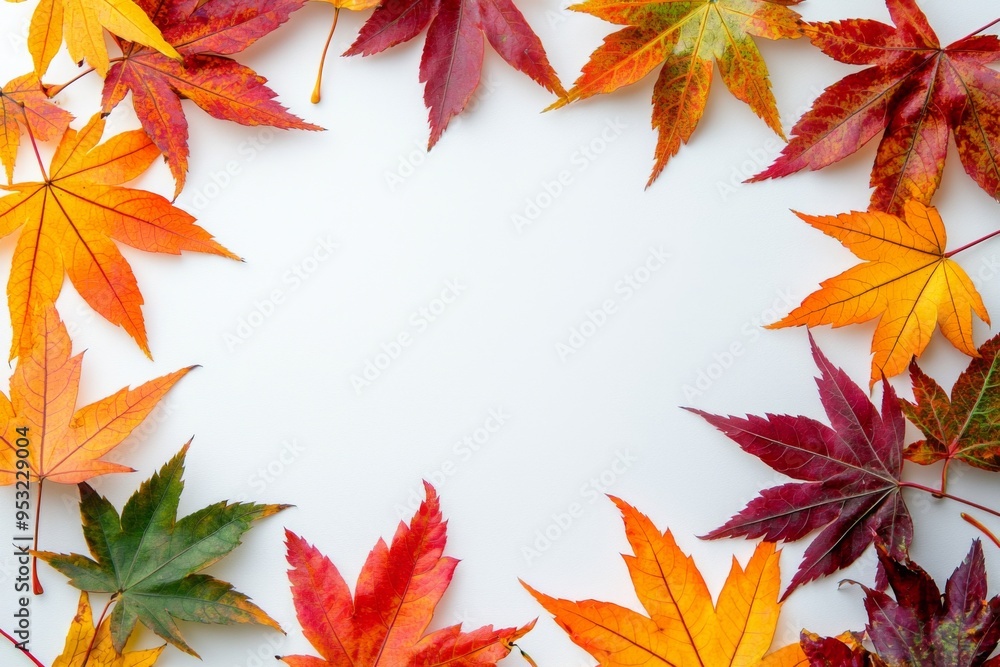 Autumn Maple Leaves Flat Lay White Background created with Generative AI Autumn Maple Leaves Flat Lay White Background created with Generative AI