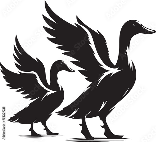 Duck Silhouette isolated on white background Minimalist duck vector illustration