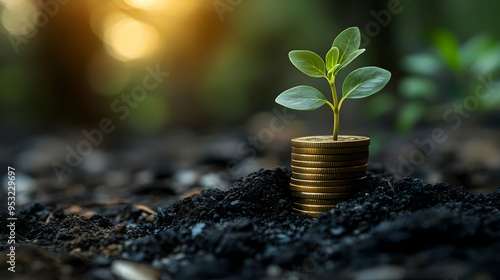 Wallpaper Mural A small plant growing out of a stack of coins in the dirt. Torontodigital.ca