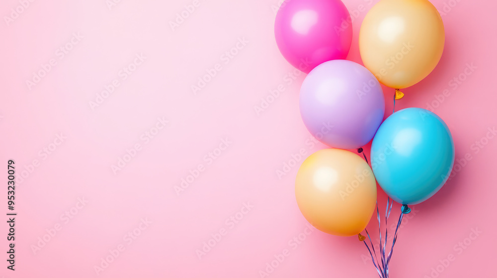 birthday card with balloons and copy space, highly detailed image birthday card with balloons and copy space, highly detailed image