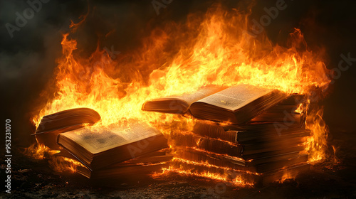 A stack of books engulfed i...