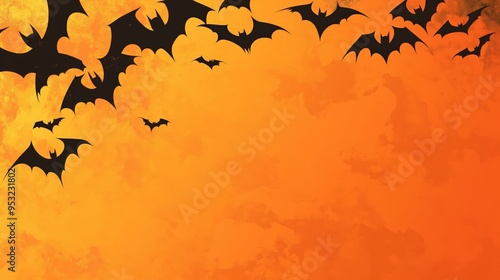 Halloween bats flying across an orange gradient spooky sky