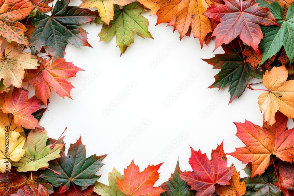 Autumn Maple Leaves Flat Lay White Background created with Generative AI Autumn Maple Leaves Flat Lay White Background created with Generative AI