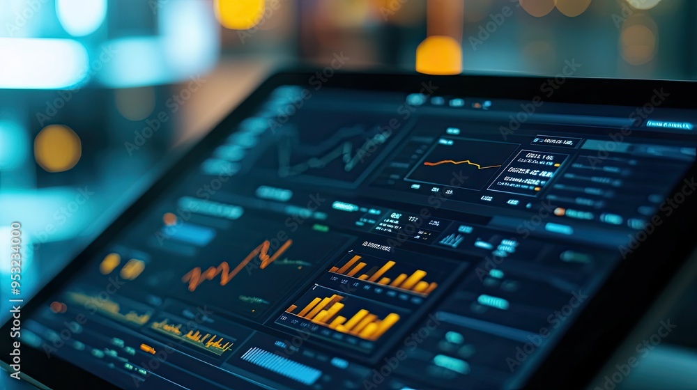 A close-up of a financial dashboard on a tablet, featuring real-time currency exchange rates, stock performance, and interactive charts. A close-up of a financial dashboard on a tablet, featuring real-time currency exchange rates, stock performance, and interactive charts.