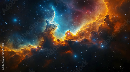 A vibrant nebula, swirling ...