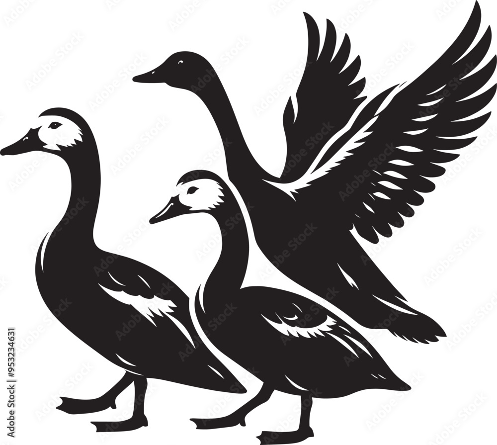 Obraz premium Duck Silhouette isolated on white background Minimalist duck vector illustration