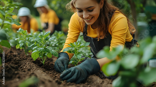 A woman smiles as she plant...