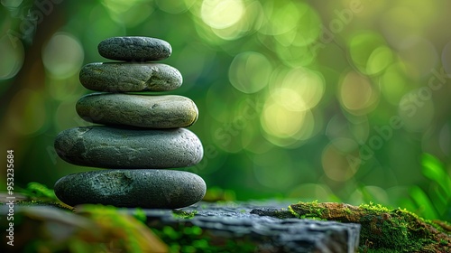 Stack of Smooth Gray Stones on Green Mossy Log