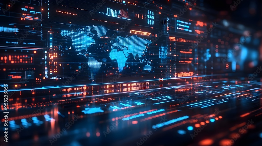 Global Network, Digital World Map, Cyberspace Technology Global Network, Digital World Map, Cyberspace Technology