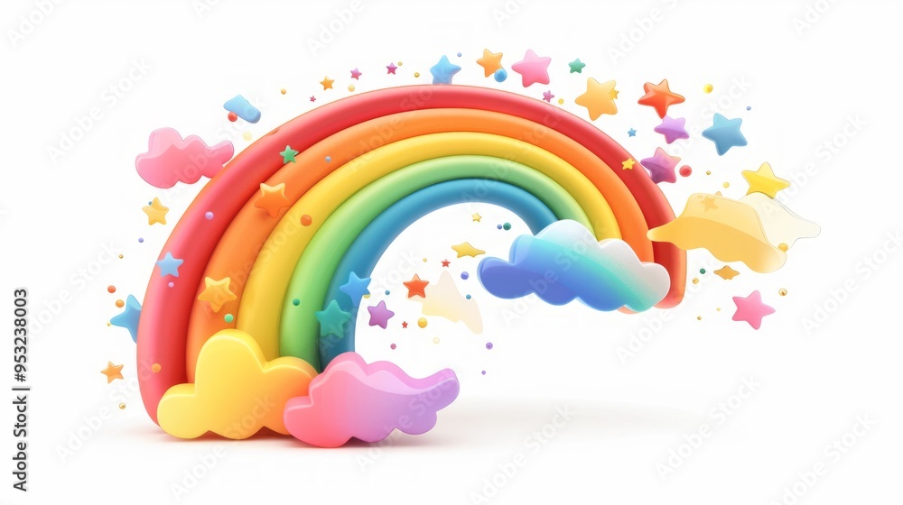 Rainbow with Clouds and Stars 3D Illustration Rainbow with Clouds and Stars 3D Illustration