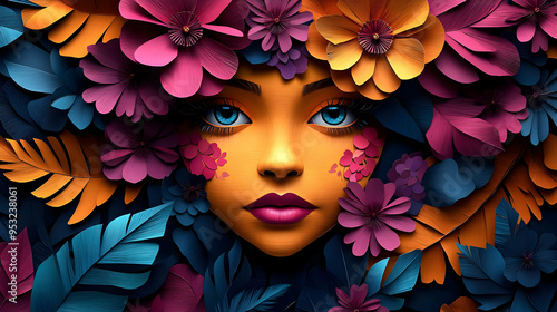 A woman's face framed by co...