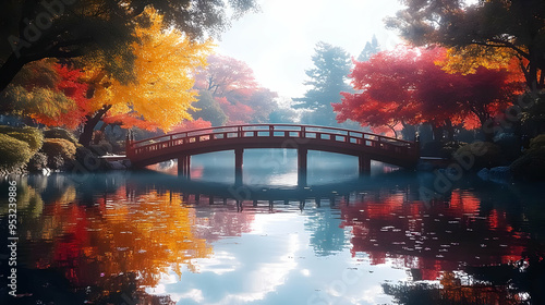 A wooden bridge over a calm...