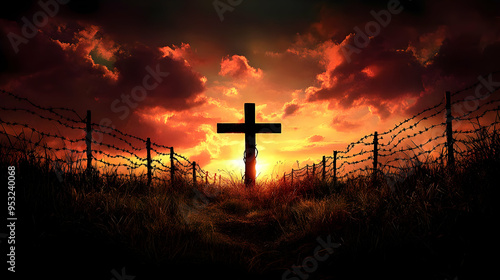 A wooden cross stands tall ...
