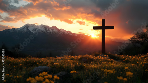 A wooden cross stands tall ...