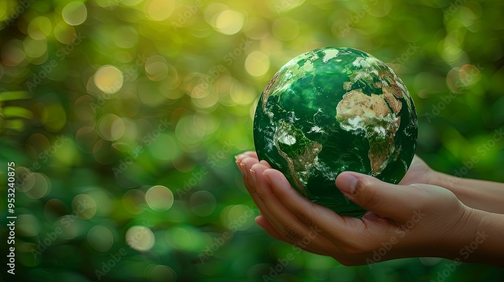 A Person Holding a Green Globe Against a Bokeh Background A Person Holding a Green Globe Against a Bokeh Background