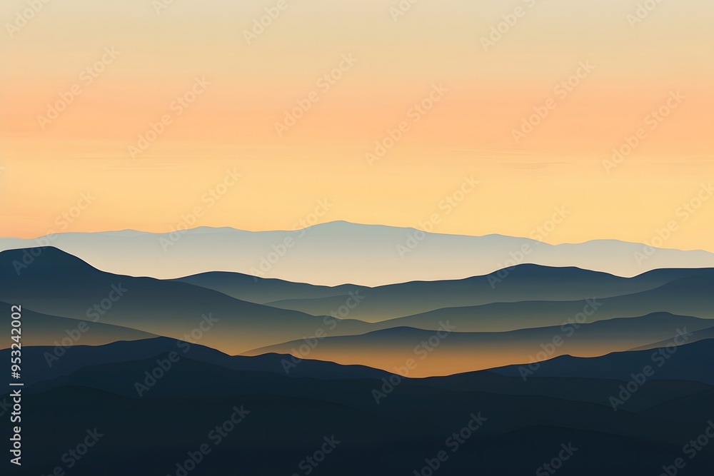 Silhouette of mountain ranges against a gradient sunset sky Silhouette of mountain ranges against a gradient sunset sky