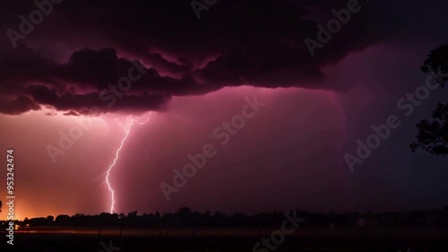 Global warming impact the thunder storm with lightning bolt striking earth photo