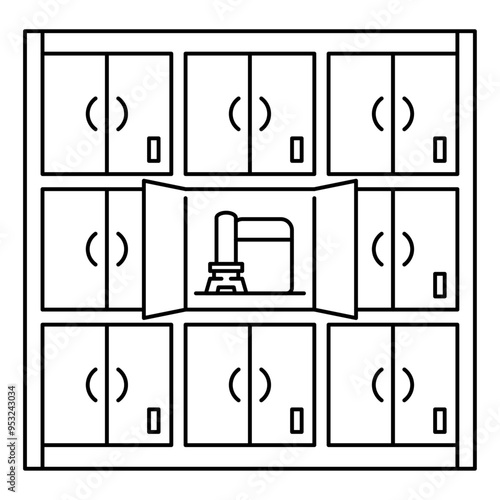 ロッカー式納骨堂のシンプルなベクターアイコンイラスト。編集可能な線。