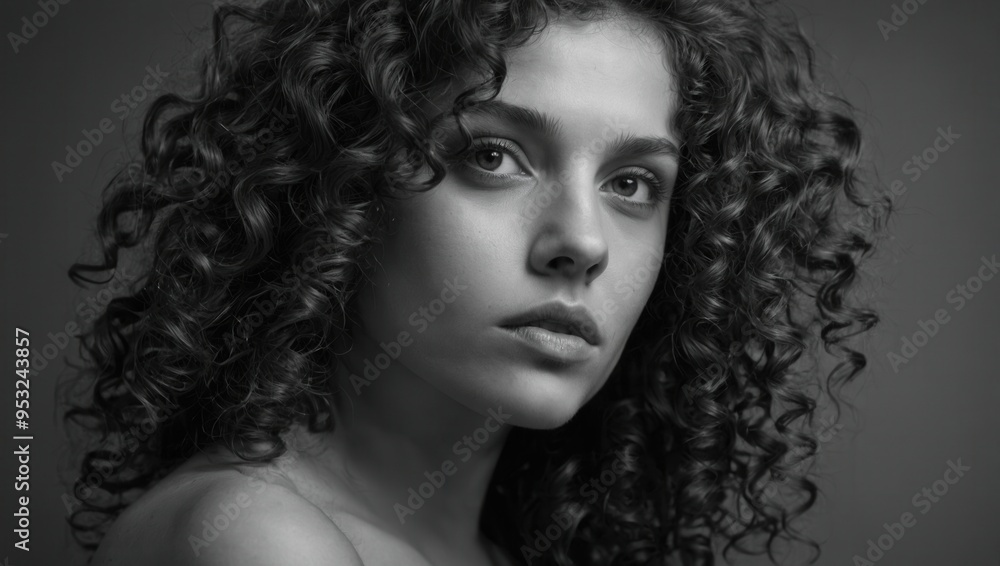 A woman with curly hair is looking at the camera A woman with curly hair is looking at the camera