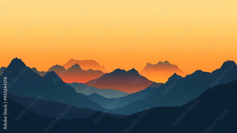 Silhouette of mountain ranges against a gradient sunset sky Silhouette of mountain ranges against a gradient sunset sky