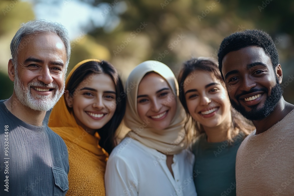 Diverse group smiling in natural setting Diverse group smiling in natural setting