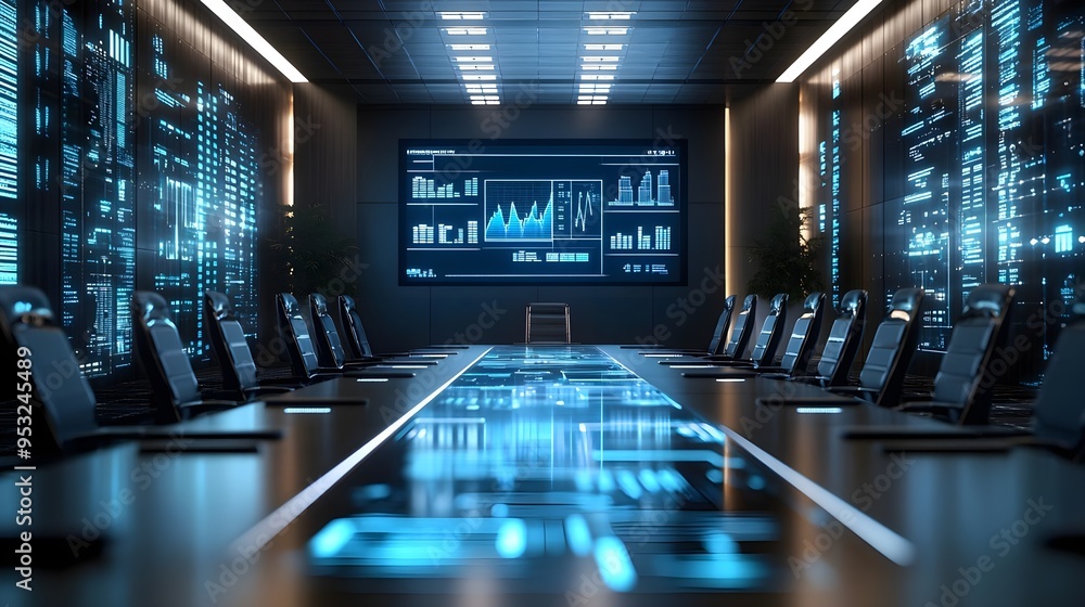 Modern Conference Room Interior Design with Blue Lights Modern Conference Room Interior Design with Blue Lights