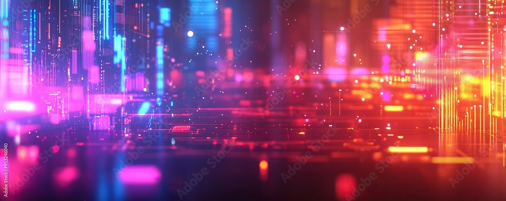 Abstract Digital Cityscape with Neon Lights and Glowing Lines Abstract Digital Cityscape with Neon Lights and Glowing Lines