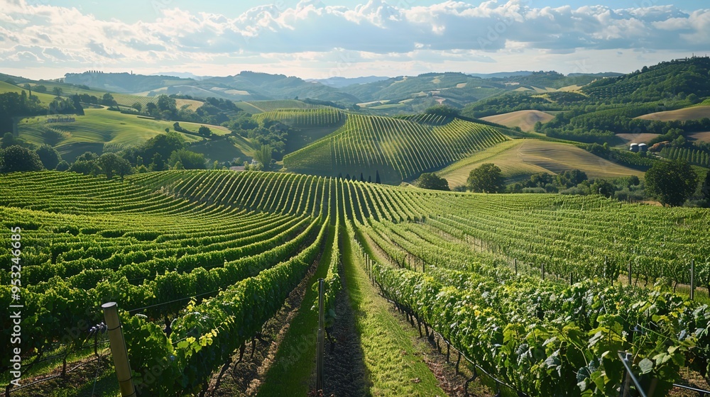 Naklejka premium hills and vineyard wallpaper