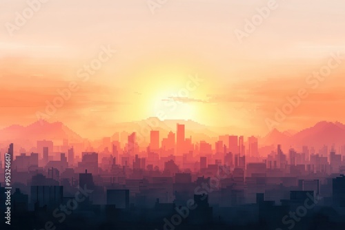 Retro 8-bit Cityscape at Sunset: Nostalgic Urban Landscape in Pixelated Glory