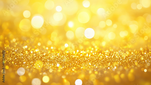 shimmering gold sparkles and glitter on abstract yellow background digital art, detailed high definition image