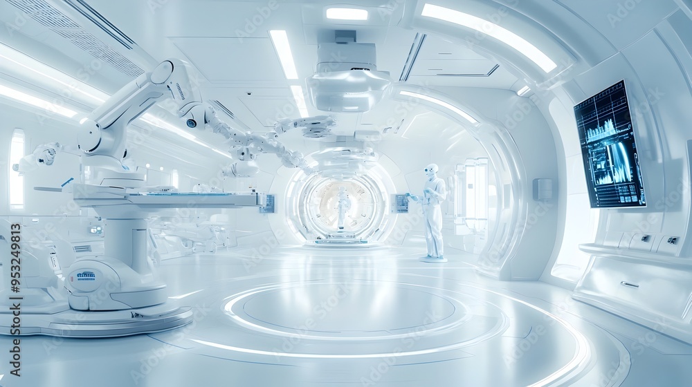 Futuristic Hospital with Advanced Medical Technology and Robotic Doctors Futuristic Hospital with Advanced Medical Technology and Robotic Doctors