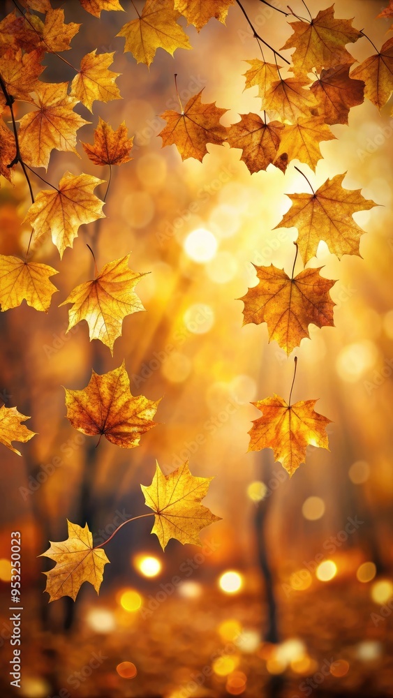 Autumn leaves bathed in warm sunlight with a soft, golden background Autumn leaves bathed in warm sunlight with a soft, golden background
