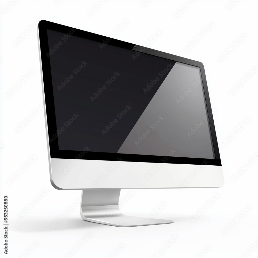 Modern desktop computer with a blank screen is standing on a white background Modern desktop computer with a blank screen is standing on a white background