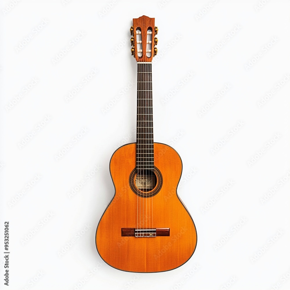 Fototapeta premium Acoustic guitar lying against white background