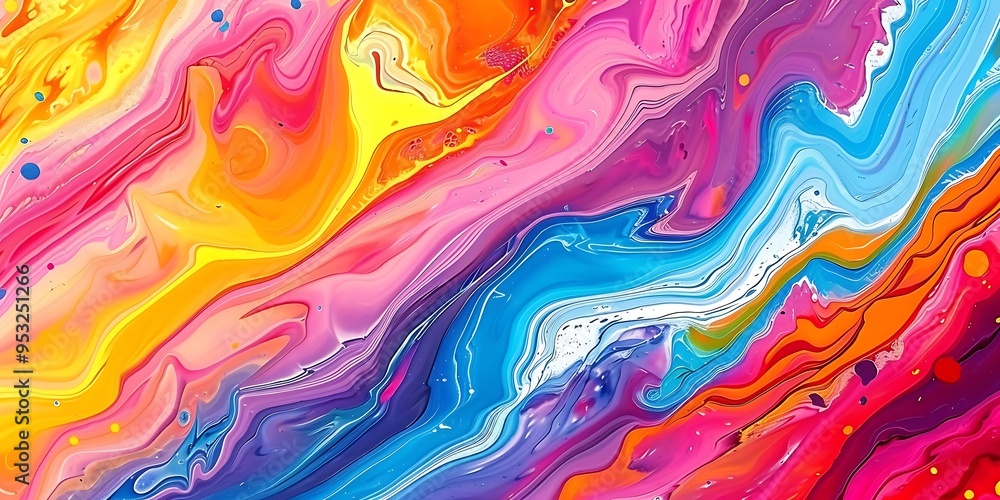 Fototapeta premium Abstract marbled acrylic paint ink painted waves painting texture colorful background banner - Bold colors, 