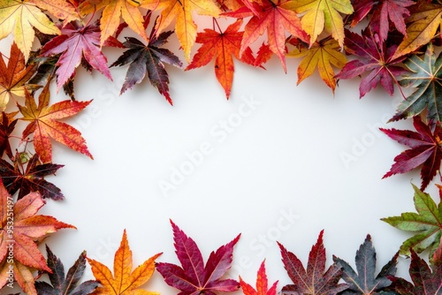 Autumn Maple Leaves Flat Lay White Background created with Generative AI