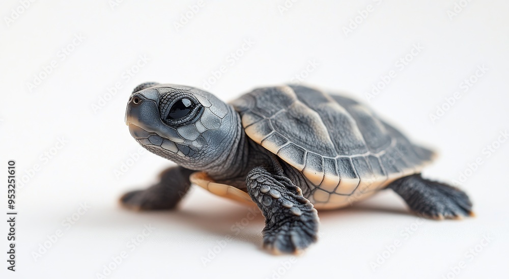 Baby turtle exploring its surroundings on a soft surface in a calm environment Baby turtle exploring its surroundings on a soft surface in a calm environment