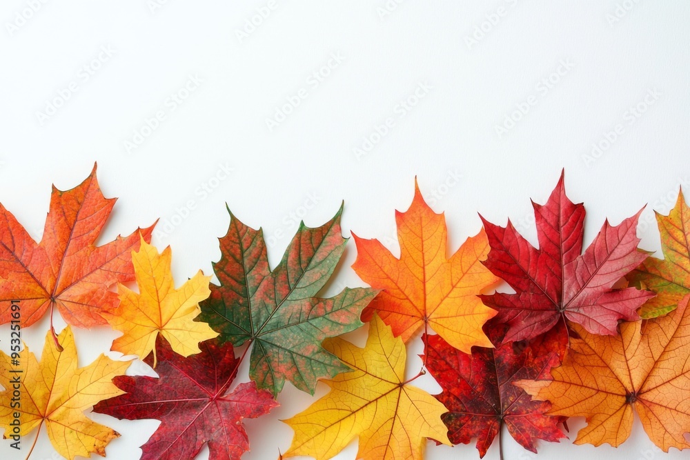 Fototapeta premium Autumn Maple Leaves Flat Lay White Background created with Generative AI