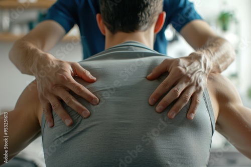 Chiropractor Adjusting Patient's Back photo