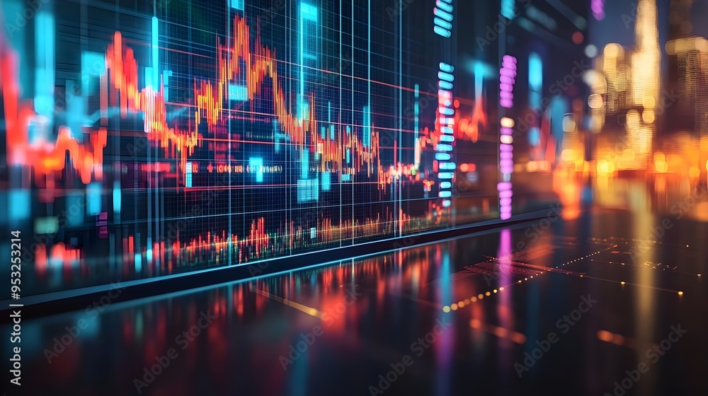 Stock Market Data with City Lights at Night Stock Market Data with City Lights at Night