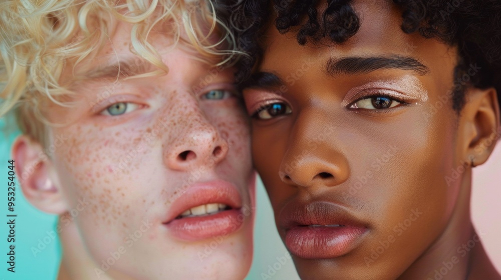 Obraz premium Two men with different skin tones are standing next to each other