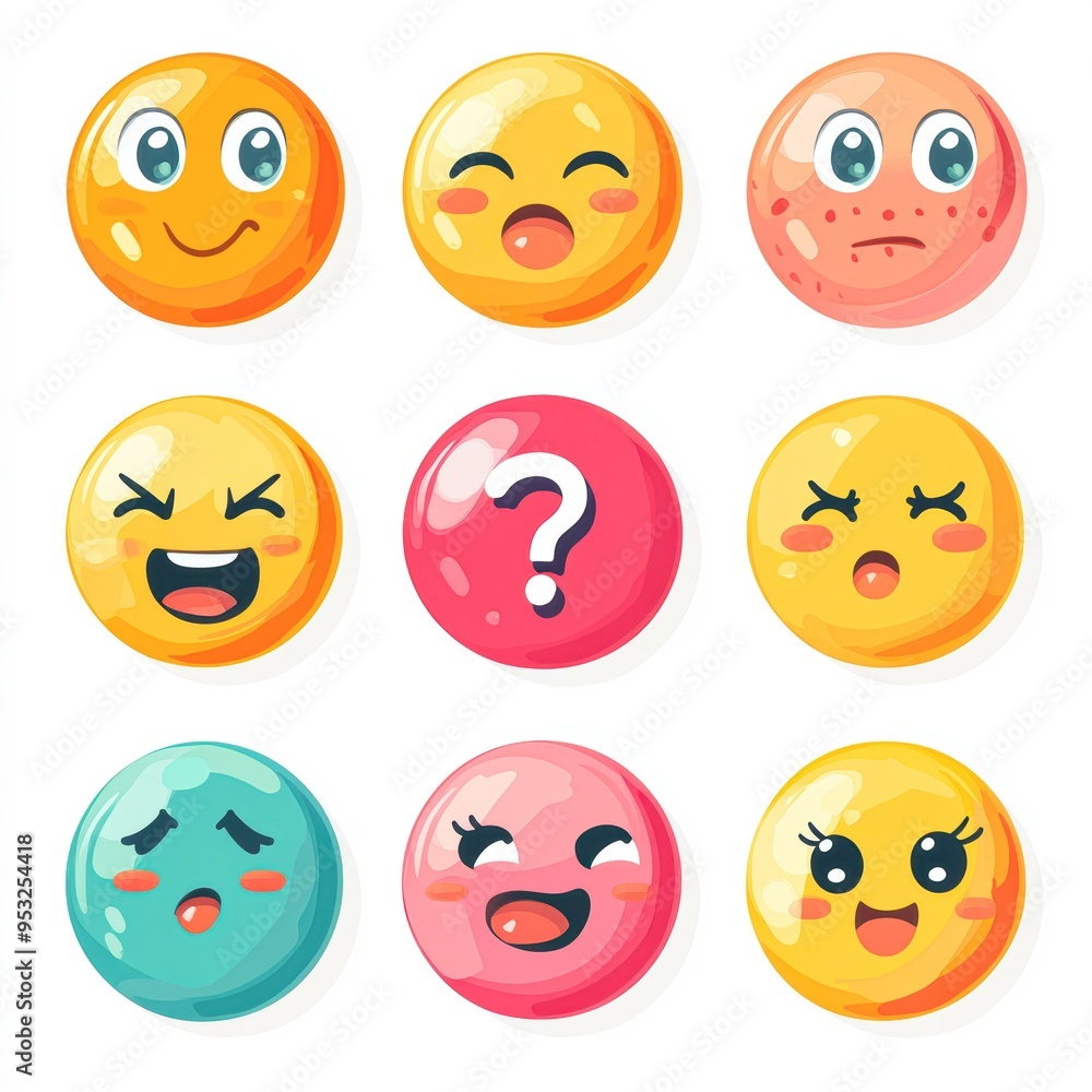 Set of cute, colorful emoji faces representing various emotions and expressions, ideal for use in digital communication, social media, and marketing materials to convey feelings vividly, Set of cute, colorful emoji faces representing various emotions and expressions, ideal for use in digital communication, social media, and marketing materials to convey feelings vividly,
