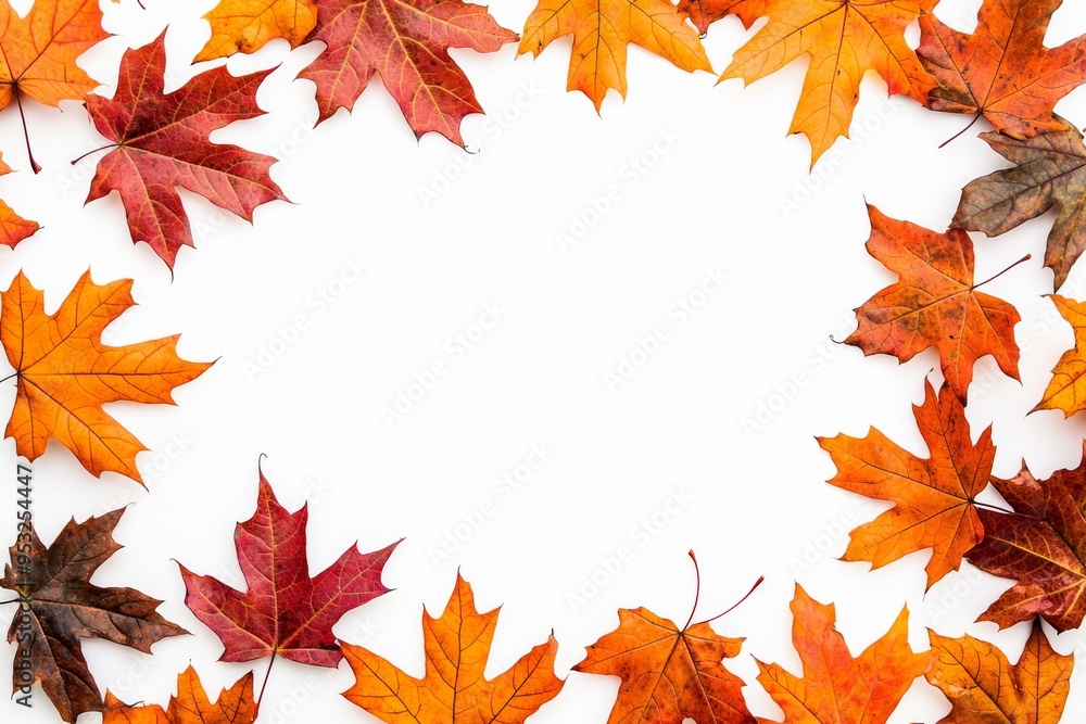 Autumn Maple Leaves Flat Lay White Background created with Generative AI Autumn Maple Leaves Flat Lay White Background created with Generative AI