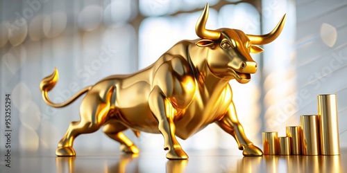 Artistic representation of a bull market symbol made of gold, illustrating market trends and investments.